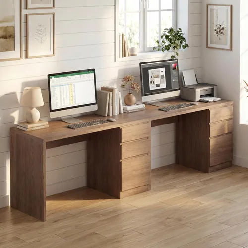 Vista 8 de FUNKOCO Escritorio blanco para computadora con 3 cajones, escritorio de madera para oficina en casa de 53 pulgadas con cajón de archivos