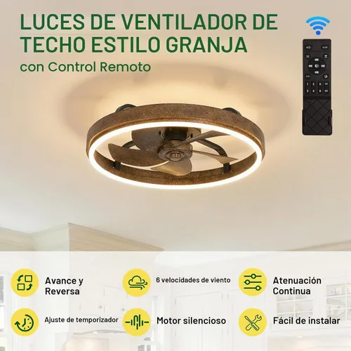 Vista 3 de Ventilador de techo de 20 pulgadas de perfil bajo con LED regulable