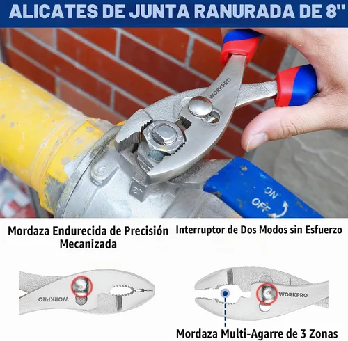 Vista 5 de WORKPRO Juego de alicates de 4 piezas de alicates de bloqueo deslizantes, alicates de junta de ranura y llave ajustable, kit de herramientas