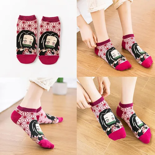 Vista 2 de Calcetines de anime para mujer, calcetines lindos de 5 paresjuego, M