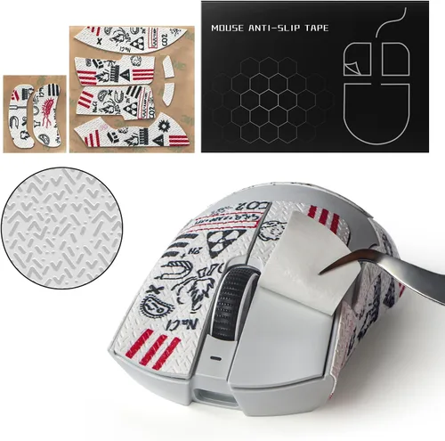 Vista 2 de immoenuc Adhesivos de cinta de agarre para mouse Razer Deathadder V4 Pro / V3 / V3 Pro Mouse antideslizante piel autoadhesiva, precortada, Blanco