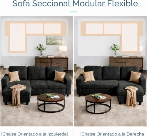 Vista 4 de JAMFLY Sofá cama extraíble con diván de almacenamiento, sofá modular de pana en forma de L de 77 pulgadas, sofá cama convertible de 3 plazas