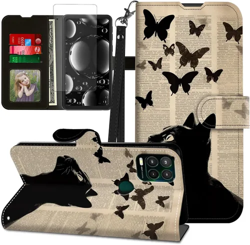 Vista 193 de Funda para Motorola Edge 2022 con protector de pantalla, soporte y tarjetero y correa para la muñeca, funda magnética para Moto Edge 2022 5G UW Lobo