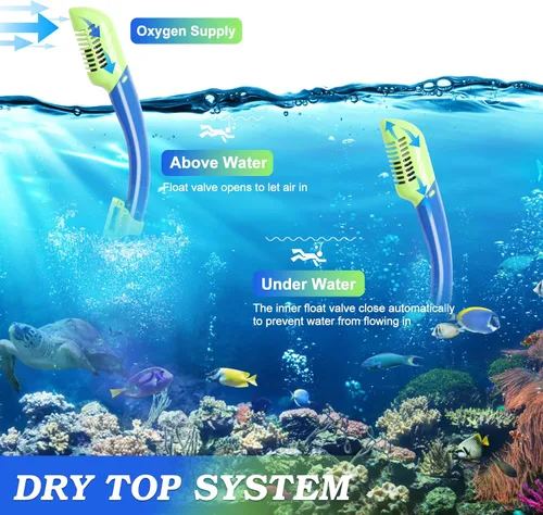 Vista 5 de Snorkeling Gear for Kids Ages 5-15, 4 in 1 Mask Fins Snorkel Set with HD Tempered Glass Panoramic View Anti-Fog Mask, Dry Top Snorkel, Adjustable