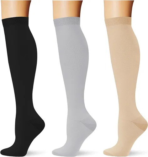 Vista 46 de (3 pares) Calcetines de compresión 20-30 mmHg, calcetines largos hasta la rodilla para mujeres y hombres, soporte atlético, para viajes y uso diario