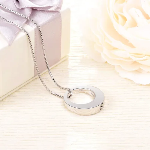 Vista 4 de BEILIN Collar de urna conmemorativa de la eternidad del círculo de la vida de plata de ley Always with me, joyería de cremación, collares