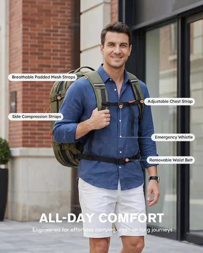 Vista 9 de Tolaccea Mochila de viaje para laptop para hombres y mujeres, mochila de transporte expandible de 40L-50L con compartimento húmedo y seco, mochila