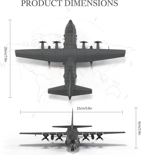Vista 2 de AC-130H Gunship - Aviones fundidos a presión, escala 1/200, modelo de avión de metal para coleccionista, entusiasta de la aviación, coleccionable