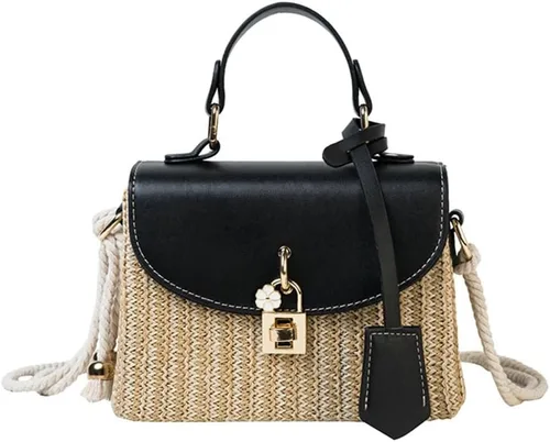 Vista 6 de Bolso cuadrado de paja para mujer, bolsos de playa de ratán para mujer, bolso cruzado de paja de verano, bolso de mano, bolso de hombro 2024