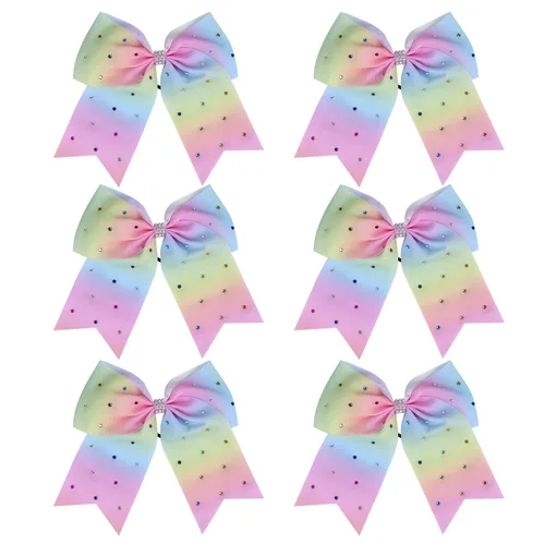 Vista 15 de Lazos de animadora jumbo de 8 pulgadas con diamantes de imitación brillantes para cola de caballo, lazos de porrista, 6 unidades, color negro
