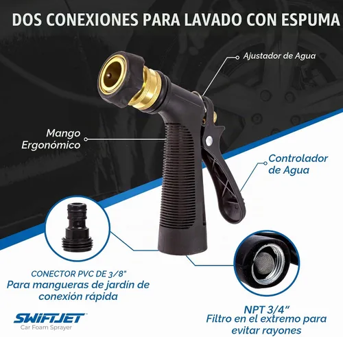 Vista 5 de SwiftJet Pistola de Espuma para Lavado de Autos + Guante de Lavado de Microfibra - Cañón de Espuma Funciona con Cualquier Jabón - Rociador de Espuma