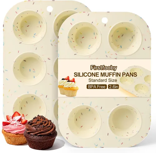 Vista 9 de Juego de 2 moldes de silicona para magdalenas para hornear, molde de cupcake antiadherente de tamaño regular, molde de muffin de silicona de 6 tazas