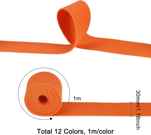 Vista 2 de BENECREAT 12 colores 13 yardas cinta elástica 1.181 in/1.2'' ancho elástico costura artesanía banda elástica para lazos para el pelo diademas