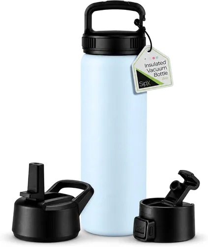 Vista 105 de SIPX™ Botella de Agua Aislada de 18 oz con 3 Tapas – Acero Inoxidable a Prueba de Fugas, Triple Aislamiento – Frío 24 Horas/Caliente 12 Horas – Negro