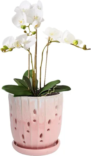 Vista 8 de Maceta de cerámica para orquídeas de 6 pulgadas con agujeros y Azul degradado