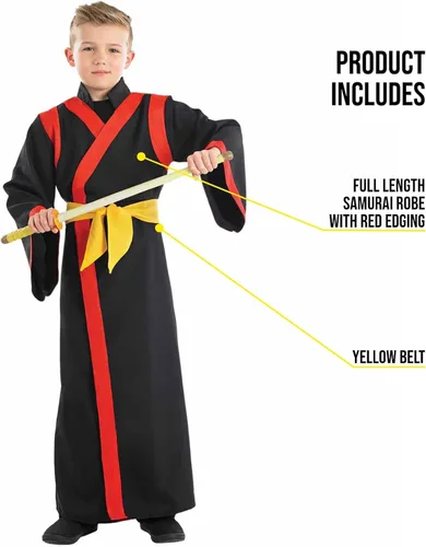 Vista 3 de fun shack Samurai - Disfraz de ninja para niños, disfraz de personaje de libro de Halloween para niños, talla XL