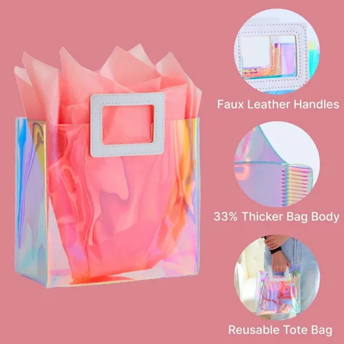 Vista 7 de VUOJUR 1 bolsa de regalo reutilizable S de 8.3 pulgadas y 1 M de 11 pulgadas con papel de seda, coral y orquídea