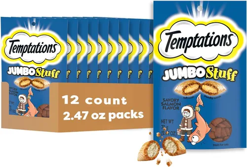 Vista 13 de Temptations Jumbo Stuff - Golosinas crujientes y suaves para gatos, salmón, 14 onzas Bigger than Classic Temptations, crunchy outside, soft