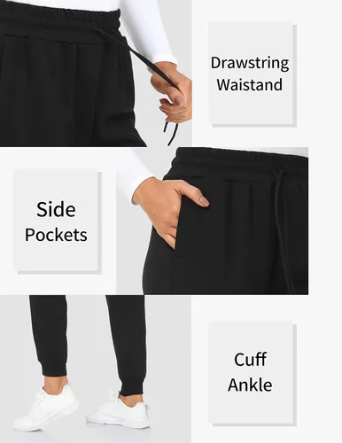 Vista 5 de YUNOGA Pantalones deportivos holgados de cintura alta para mujer pantalones deportivos con bolsillos y cordón