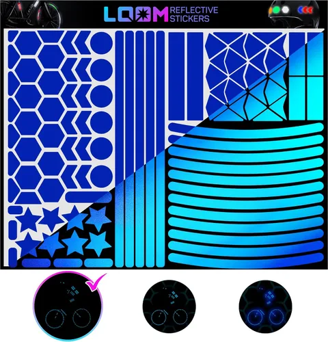 Vista 13 de LOOM Pegatinas reflectantes Mega Kit (101 piezas negras)• Adhesivos autoadhesivos impermeables de seguridad nocturna para cascos, monopatín