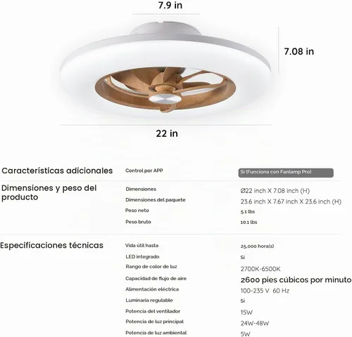 Vista 8 de Ventilador de Techo Orison con Luz - Ventilador de Techo Moderno de Montaje Empotrado Cerrado 57 cm LED Atenuable sin Aspas con Control Remoto