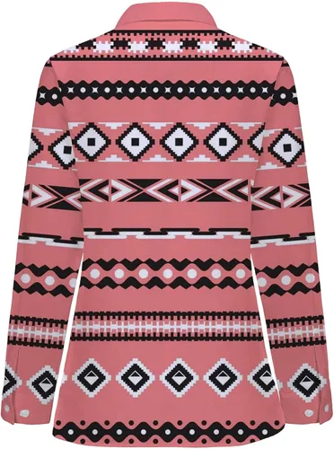 Vista 6 de Blusas elegantes para mujer, estilo casual, manga larga, con estampado geométrico, con solapa, botones, ajuste holgado para otoño