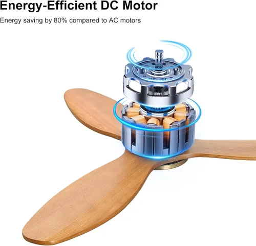 Vista 7 de WINGBO Ventilador de techo empotrado de madera sin luz