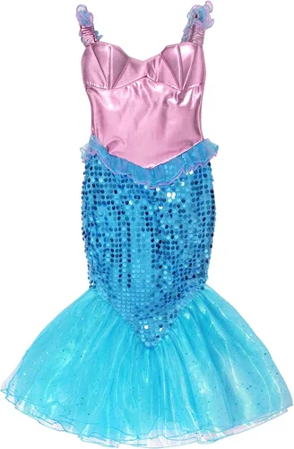 Vista 3 de HenzWorld Little Girls Mermaid Costume Princess Dress Birthday Party Pretend Play Christmas Gifts Jewelry Accessory