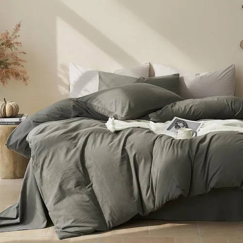 Vista 12 de JELLYMONI Funda de edredón tamaño individual, funda de edredón 100% algodón lavado con textura similar al lino, ropa de cama transpirable y suave
