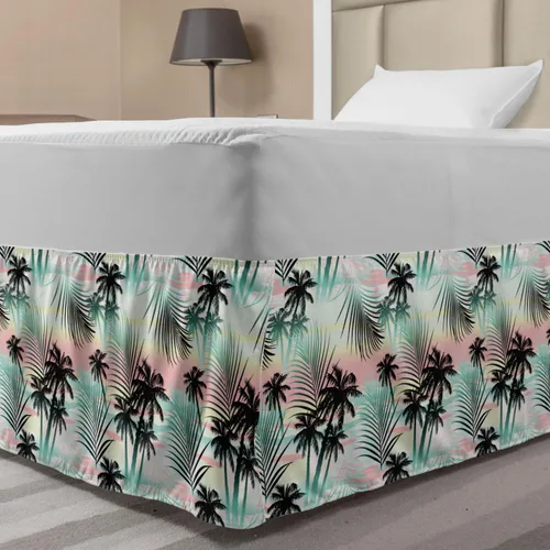 Vista 24 de Lunarable Falda de cama elástica de trébol, tréboles de cultura irlandesa con temática del día de San Patricio, 4 hojas, falda de cama de tela
