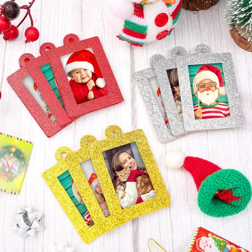 Vista 6 de Jetec 36 marcos de fotos con brillantina para decoración de árbol de Navidad, mini marco de fotos de fieltro, marco pequeño para colgar, regalos