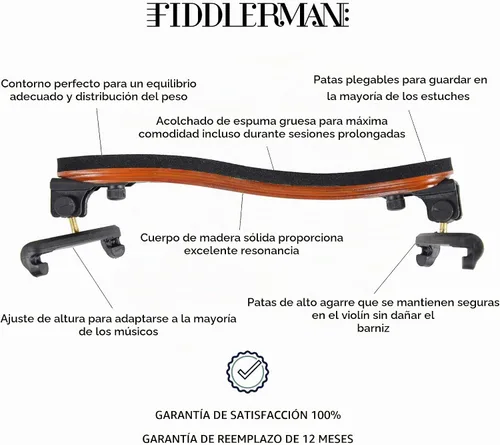 Vista 3 de Soporte de hombro para violín de la marca Fiddlerman, para violín de 4/4 y 3/4 con patas plegables y de altura ajustable