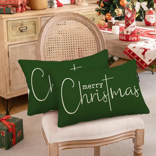 Vista 5 de RABUSOFA Fundas de almohada de Navidad con mensaje de Feliz Navidad, decoraciones para el invierno, fundas de almohada decorativas, fundas