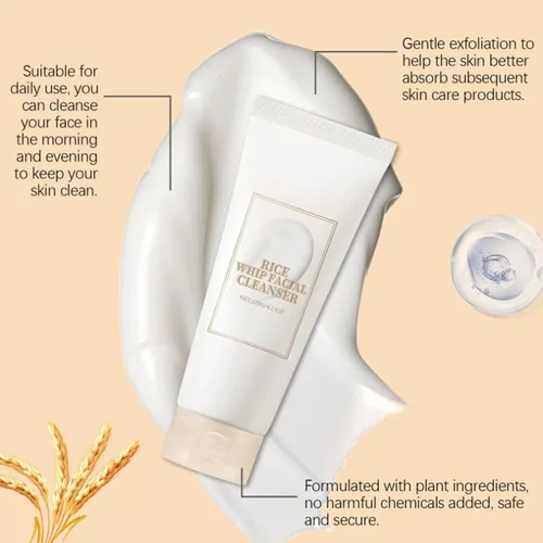 Vista 4 de Limpiador facial de arroz, limpiador espumoso suave, controla el aceite, hidrata e hidrata, nutre la piel, limpia los poros, fórmula suave adecuada