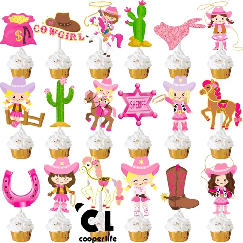 Vista 2 de 36 adornos para cupcakes con temática occidental, decoración de tartas de vaquera rosa, para vaqueras occidentales, fiesta de cumpleaños