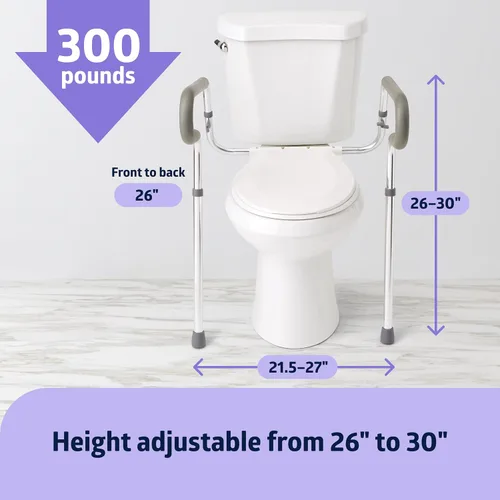 Vista 3 de Medline 's Guardian barra de seguridad para inodoro con altura ajustable para seguridad en el baño seguridad, ayuda en el baño y barra de sujeción