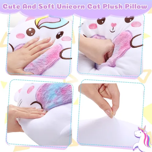 Vista 3 de Leyndo Linda almohada de peluche de gatito de unicornio de 14 pulgadas, peluche Kawaii rosa suave, regalo para niñas, cumpleaños, Pascua y amantes