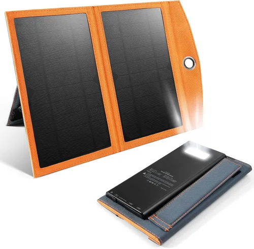 Vista 10 de Banco de energía solar 20000mAh con USB-C, cargador portátil para acampar Naranja