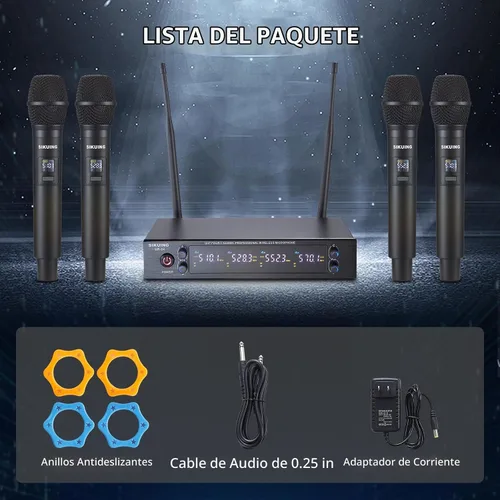 Vista 7 de Sistema de micrófono inalámbrico UHF de 4 canales con micrófonos de mano inalámbricos, frecuencias ajustables de 4 x 50, ideal para reuniones