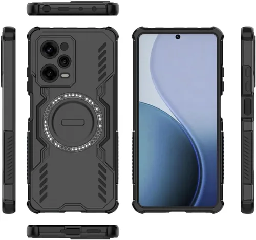 Vista 2 de Diseño de funda de teléfono para Redmi Note 12 Pro 5G (6.67 pulgadas), funda a prueba de golpes con anillo magnético, color negro