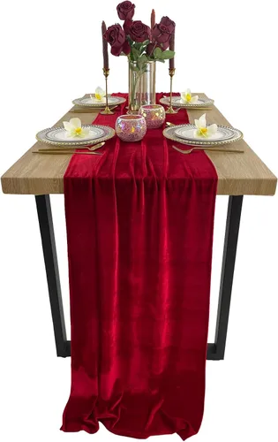 Vista 8 de Lujoso camino de mesa de terciopelo, decoraciones de recepción de boda de 10 pies, tela de terciopelo suave de 20 x 120 pulgadas, revestimiento
