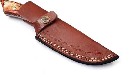 Vista 5 de Cuchillos de Damasco para despellejado de caza - Cuchillo de caza de hoja fija con vaina - Cuchillo de acero de Damasco con mango de madera