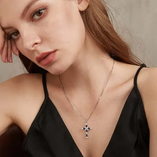 Vista 4 de ZDaoBen Star Cross Necklace Angel Wing Infinity Cross Pendant 925 Sterling Silver CZ Diamond Cross Necklace Women Birthstone Cubic Zirconia Cross