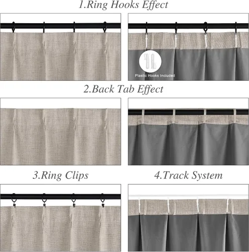 Vista 4 de StangH Cortinas Opacas con Pliegues Pinzados para Dormitorio, Cortinas de Ventana con Textura de Lino Beige con Ganchos, Aislante de Energía Neutro