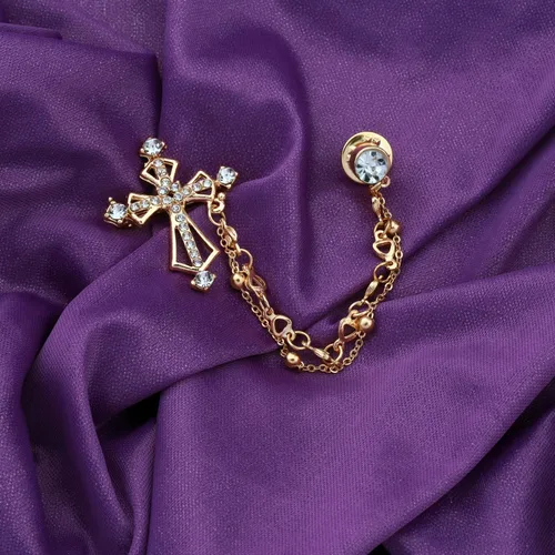 Vista 5 de Broche de cruz cristiana con cruz de circón y circonita cúbica, cruz cruzada, cruz de solapa, broche de cristal de diamantes de imitación, regalo