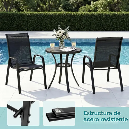 Vista 4 de MAMIZO Sillas de comedor para patio, silla Teslin apilable para todo tipo de clima, juego de sillas transpirables resistentes al aire libre
