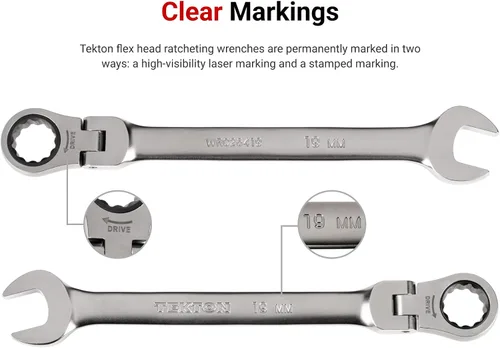 Vista 4 de TEKTON Llave combinada con cabeza flexible de 12 puntos de 22 mm WRC26422