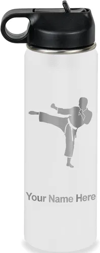 Vista 74 de Botella de agua personalizada LaserGram, Karate Man, de acero inoxidable con aislamiento al vacío de doble pared con tapa abatible, regalo grabado