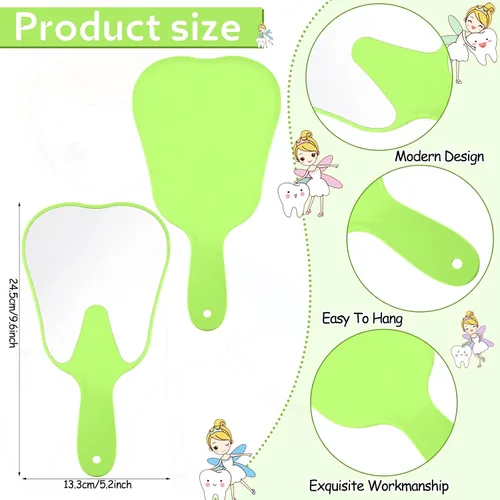 Vista 2 de Jetec 2 piezas de espejo de mano en forma de dientes, bonito espejo de maquillaje de mano, espejos dentales de plástico con asa, espejo de mano