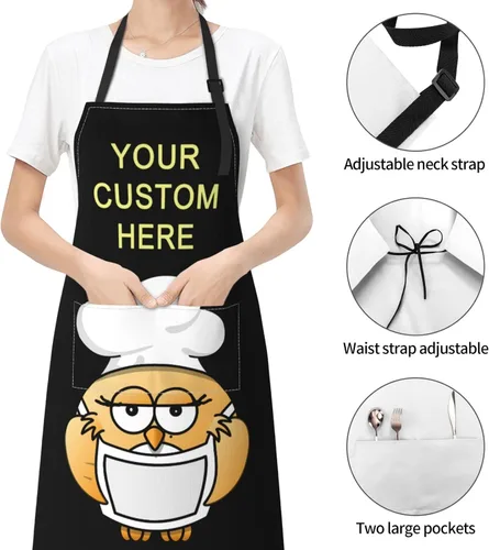 Vista 4 de Delantales personalizados para mujeres y hombres, delantal personalizado con bolsillos, imagen, texto, logotipo, delantales de cocina
